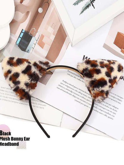 Cute Plush Leopard & Black Ear Headband for Parties