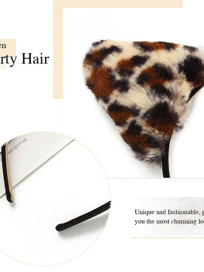 Cute Plush Leopard & Black Ear Headband for Parties