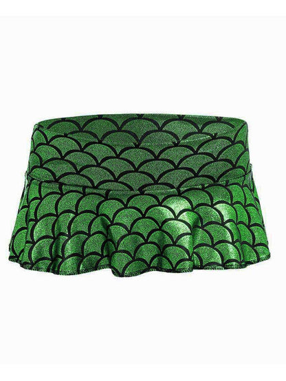Dark Green Fish Scale Reflective Miniskirt