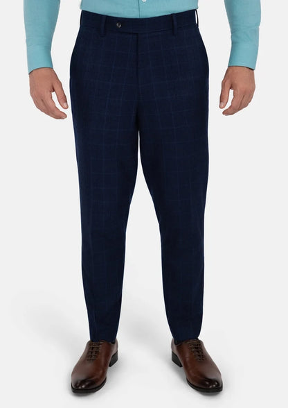 Deep Blue Flannel Windowpane Pants - SARTORO