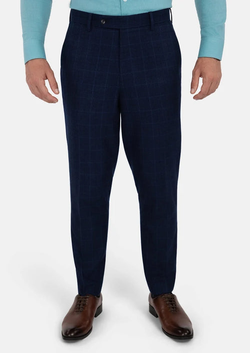 Deep Blue Flannel Windowpane Pants - SARTORO