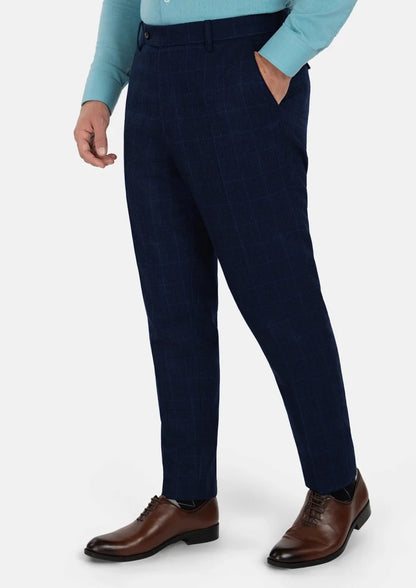 Deep Blue Flannel Windowpane Pants - SARTORO