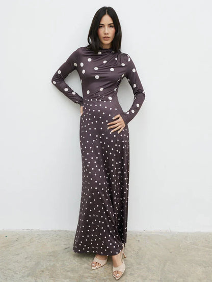 Delilah Maxi Jersey Dress (Brown/Cream)
