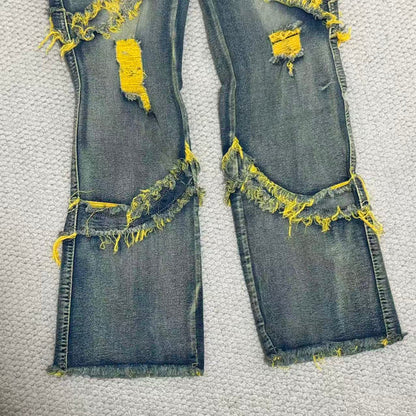Distressed  Flared  Fringed Stretch Jeans