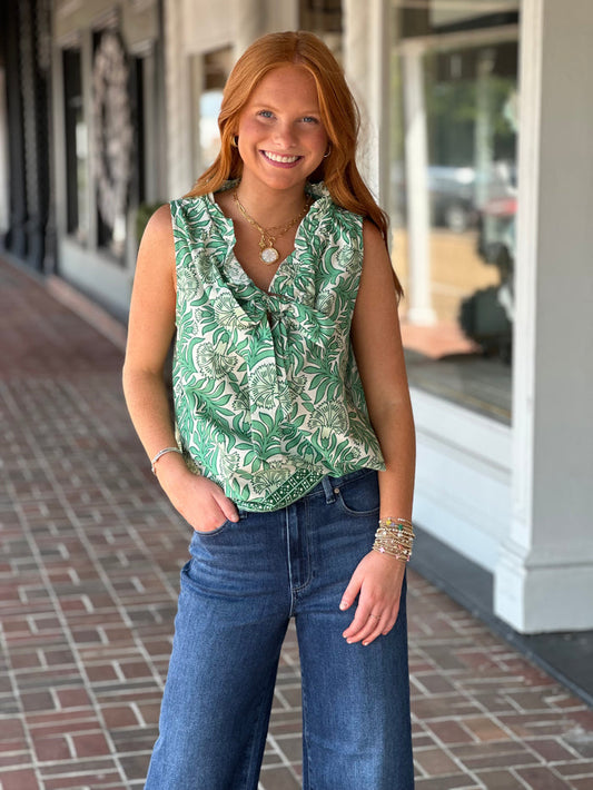 Dreaming Of The Day Green Printed Top