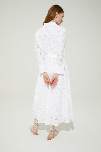 Elysa Broderie Anglaise Shirt Dress (White)