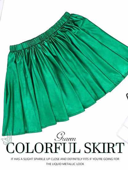 Emerald Green Satin A-Line Skirt