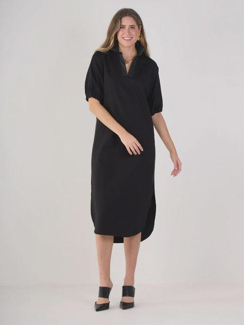Emily McCarthy Poppy Caftan Dress in Jet Black Ponte