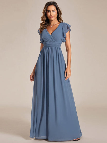 Enchanting Chiffon Bridesmaid Gown with Back Cutout and Ruffles