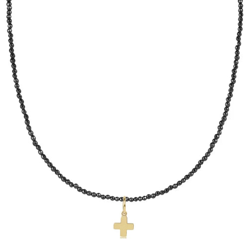 enewton 17" Choker Faceted Hematite 2mm Signature Cross Gold Charm