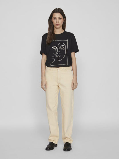 FACE PRINTED COTTON T-SHIRT (BLACK)