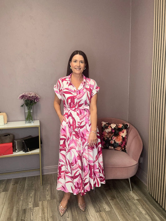 Fae Short Sleeve Dress (Fuchsia)