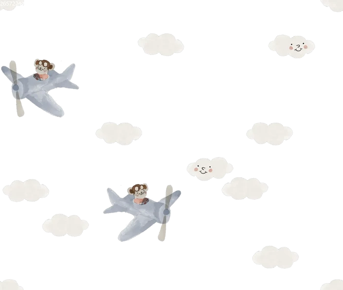 Fantasy Airplane Blue on Off White - Family Fabrics B.V.