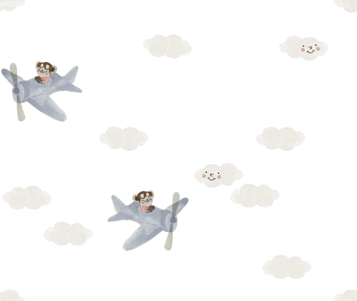 Fantasy Airplane Blue on Off White - Family Fabrics B.V.