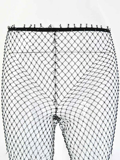 Fishnet Hollow Pantsâ€?Sheer Rhinestone Pants