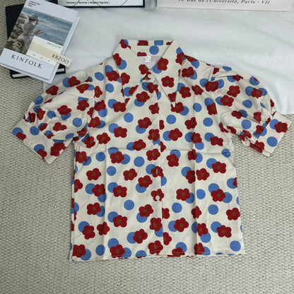 Floral print shirt with a baby doll collar