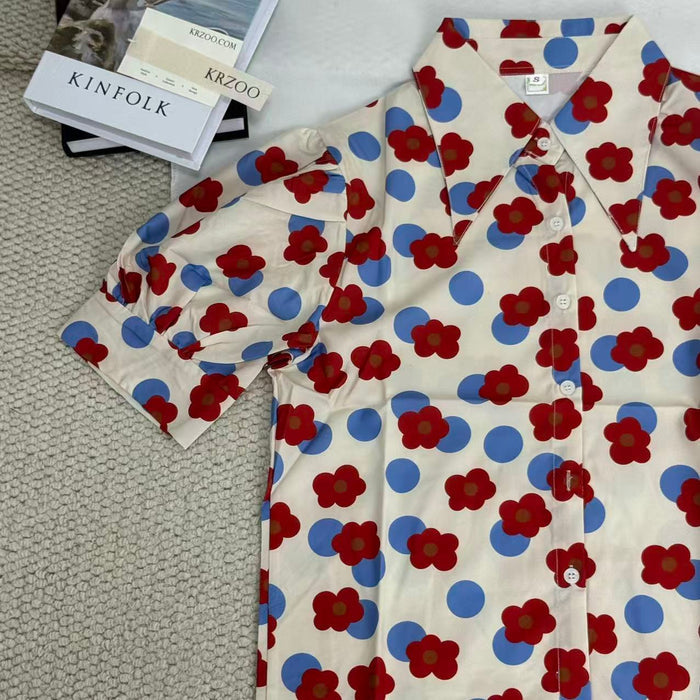 Floral print shirt with a baby doll collar