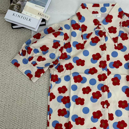 Floral print shirt with a baby doll collar