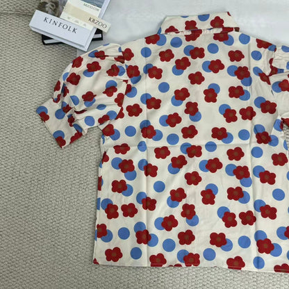 Floral print shirt with a baby doll collar