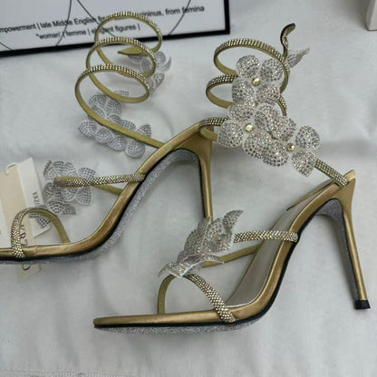 Floral snake-shaped strappy sandals