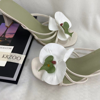 Floral Toe-Post High-Heeled Sandals