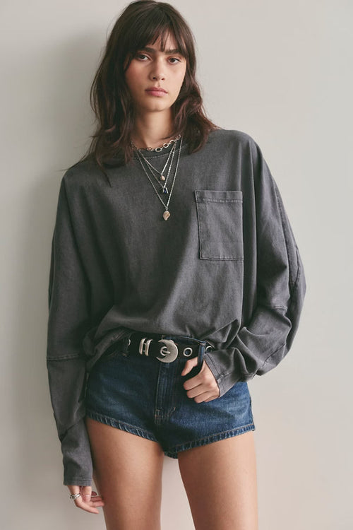 Free People Epic Long Sleeve Tee in Washed Black