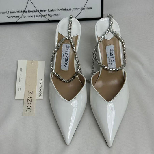 French-style chain beaded high-heeled shoes