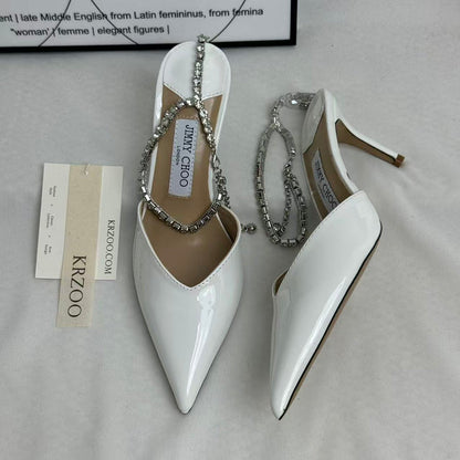 French-style chain beaded high-heeled shoes