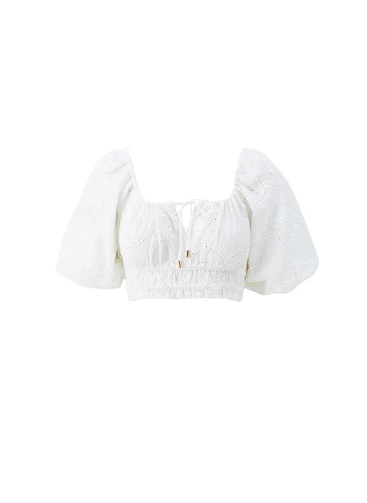 Tops Melissa Odabash Giorgia Embroidered Crop Top White Apoella