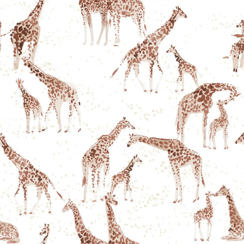 Soft fabric giraffe toy from Family Fabrics B.V., showing a cute giraffe with patterned fabric and long neck on a neutral background.