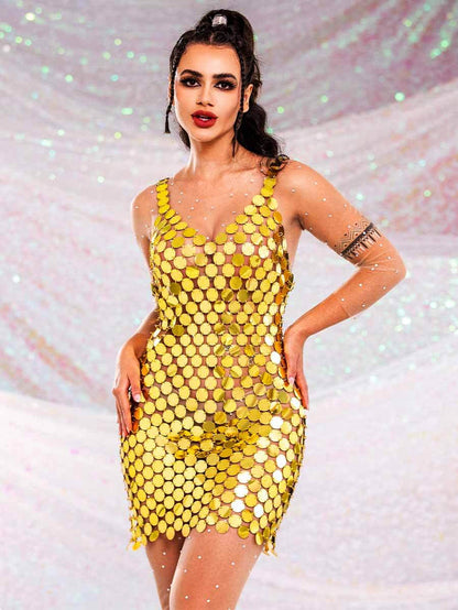 Gold Sequin Mini Shift Dress