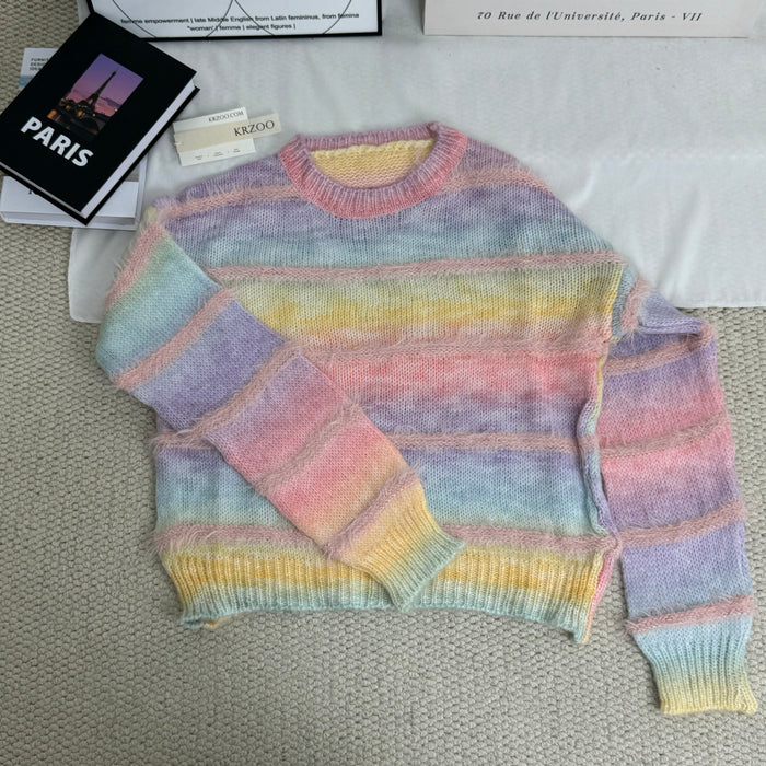 Gradient Striped Crew Neck Sweater