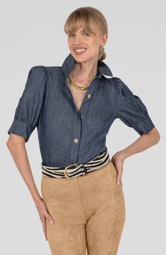 Gretchen Scott Puff Sleeve Top in Chambray