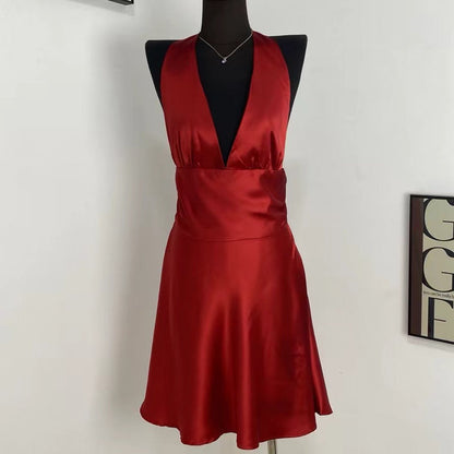 Halter Neck Satin Dress