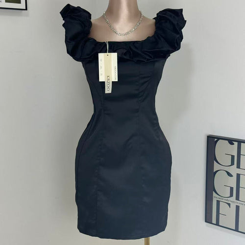 Herringbone Ruffle Off-Shoulder Dress