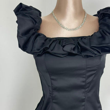 Herringbone Ruffle Off-Shoulder Dress