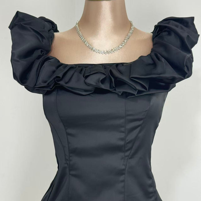 Herringbone Ruffle Off-Shoulder Dress
