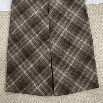 High-Waisted Plaid Wool Midi Skirt