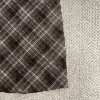 High-Waisted Plaid Wool Midi Skirt
