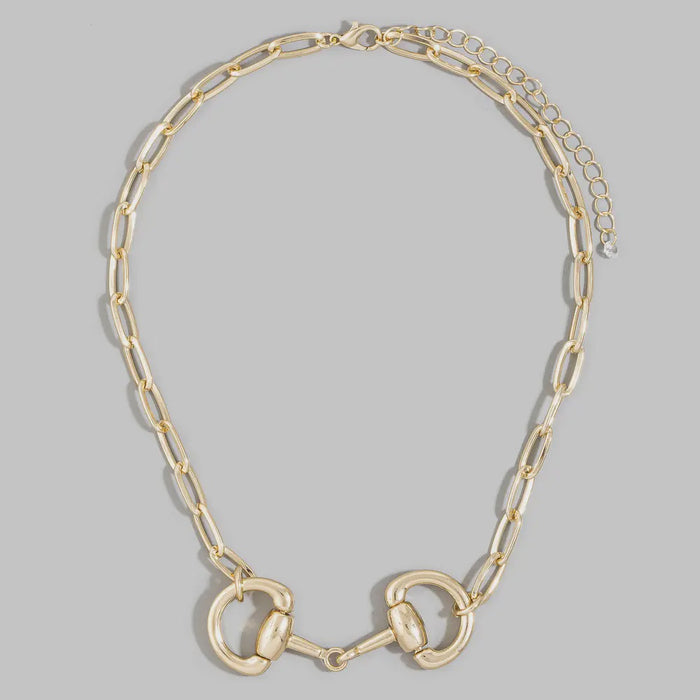 Horsebit Dual Ring Paperclip Chain Necklace