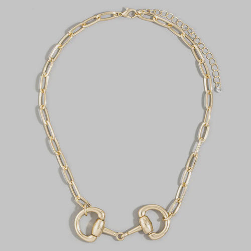 Horsebit Dual Ring Paperclip Chain Necklace