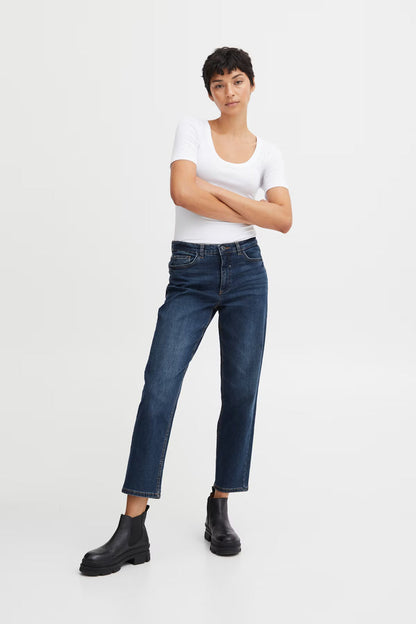 Iggy Straight Leg Cropped Jeans (Dark Blue)