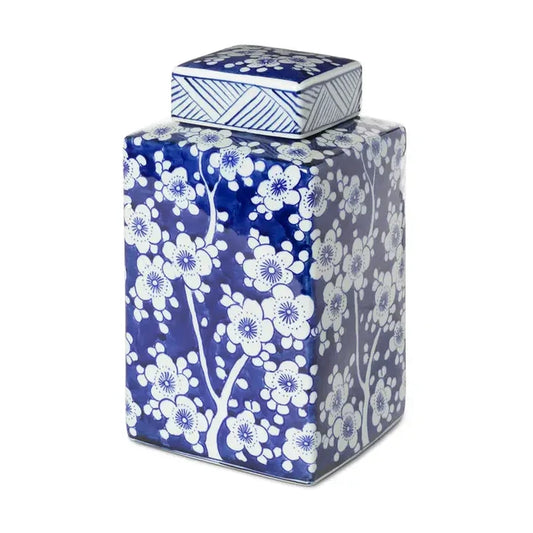 Imperial Ceramic Floral Square Jar, Indigo, Small
