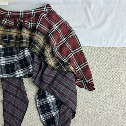 Irregular color-matched plaid half-length skirt