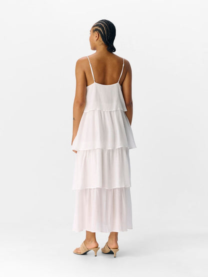 Jan Tiered Midi Dress (White)