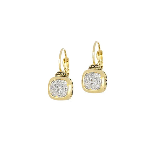 John Medeiros Nouveau Collection - Cushion Pavé Gold French Wire Earrings