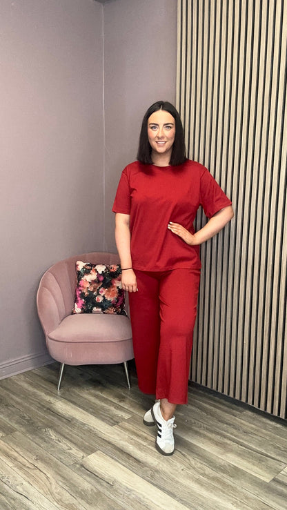 Kate Cropped Wide Leg Pants (Red Dahlia)