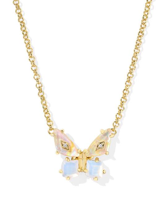 Kendra Scott Bianca Butterfly Gold Short Pendant Necklace in Iridescent White Mix