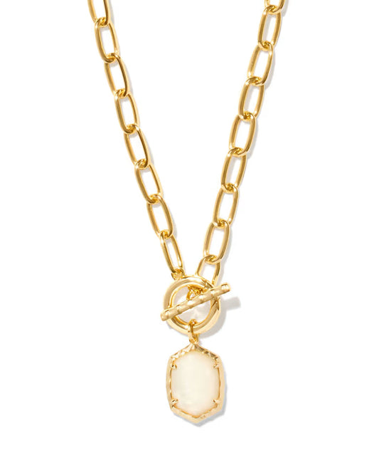 Kendra Scott Daphne Convertible Gold Link and Chain Necklace in Ivory Mother-of-Pearl