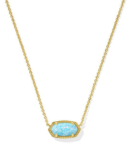 Kendra Scott ELISA SHORT PENDANT NECKLACE in GOLD LIGHT TEAL KYOCERA OPAL